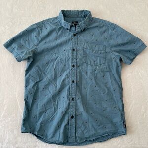 Prana Slim Fit Button Down Shirt Men Short Sleeve Sz S Pink Pattern Blue Preppy